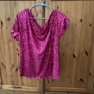 Pink Sequin Short Sleeve Top